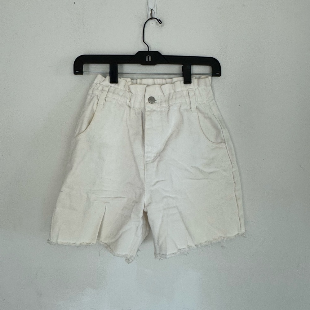 UO BDG Womens White Denim Paperbag Shorts, Elastic Waist, Size Small